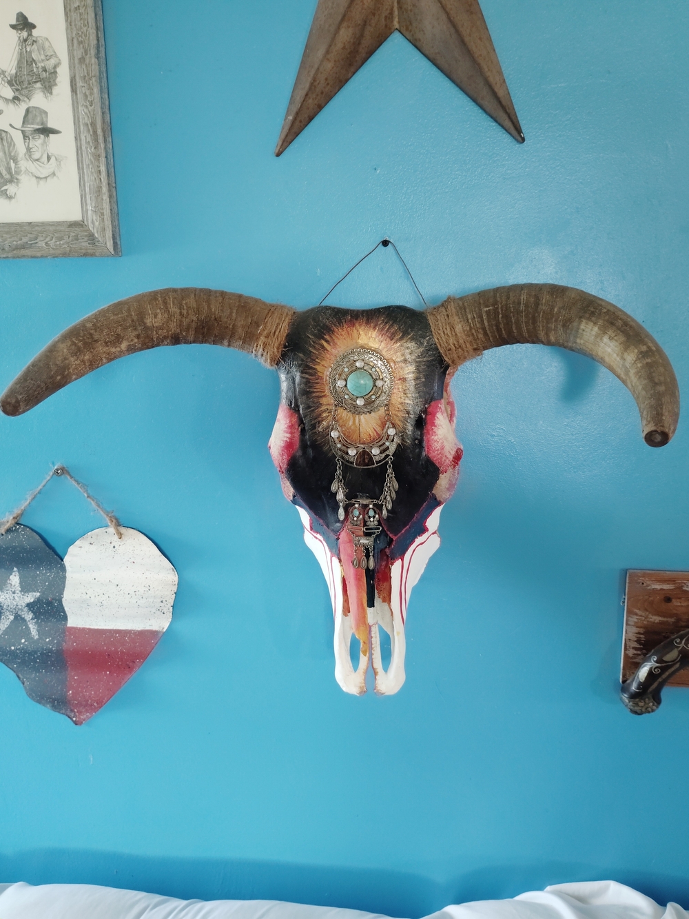 Decorative Painted Bull Skull Wall Art - Multicolor